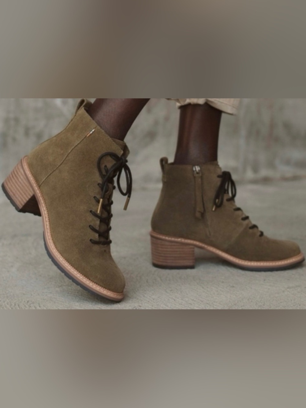 Toms Finn Lace up Suede Boots in olive green . Size 7. Great condition!